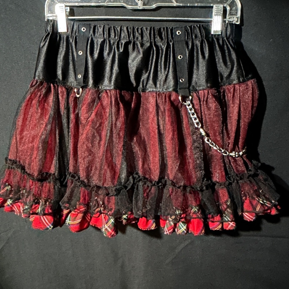 Y2K Goth Tripp NYC Plaid Layered Tutu Mini Skirt with Chain EUC - Picture 3 of 7